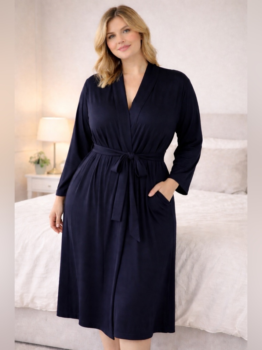 VTG Nordstrom 100% Pima Cotton L XL Sleep Night Robe Dark Blue Bath Soft Lounge - Picture 1 of 6